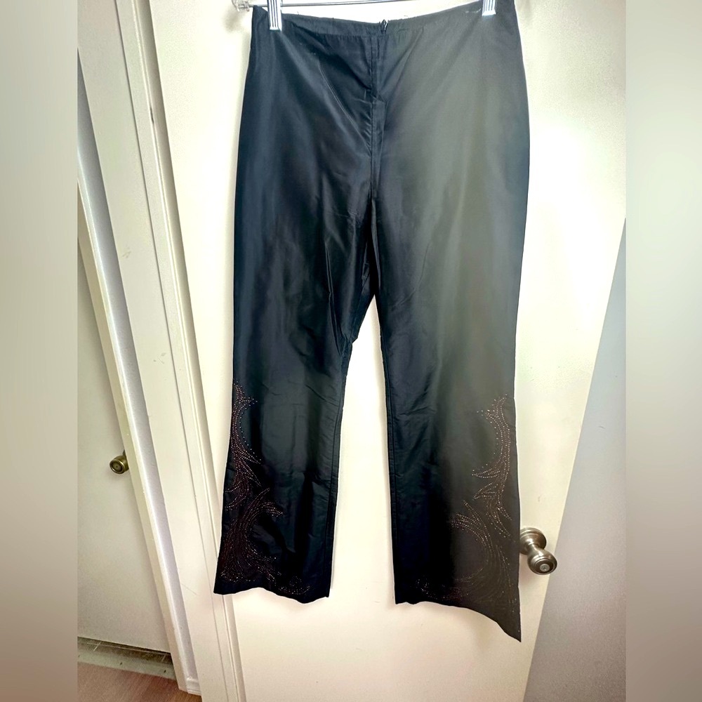 French Connection Black Sequin Embroidered Y2K Vintage Silk Whimsy-Goth Pants 6